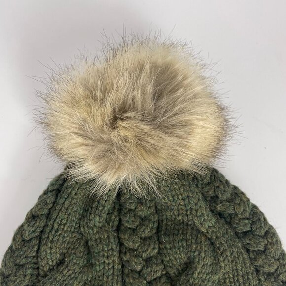 Pendleton Green Cable Knit Hat with Faux Fur Pom Pom – One Size - Picture 6 of 7